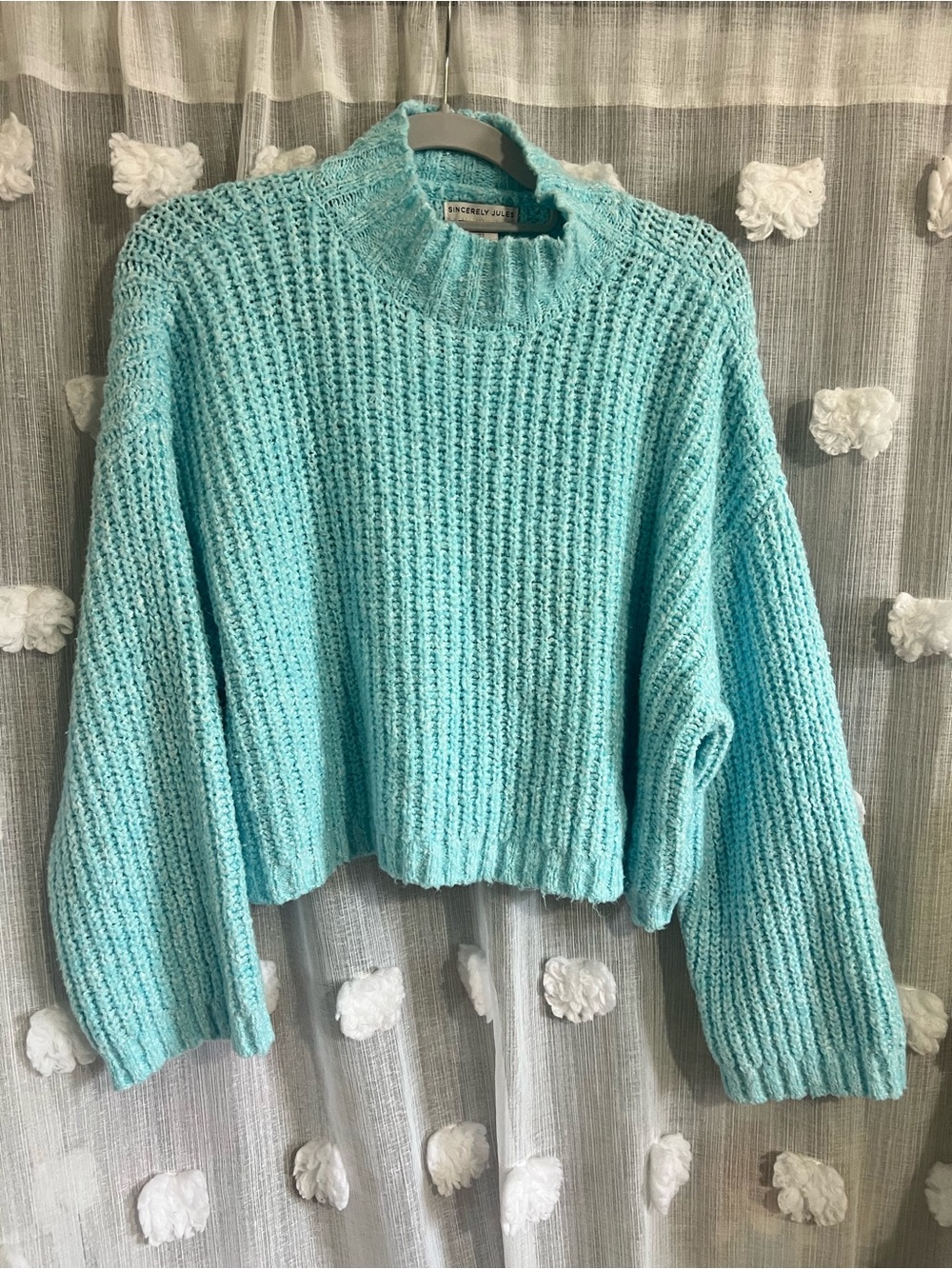 Sincerly Jules Cropped Chunky Knit Sweater - Aqua Blue